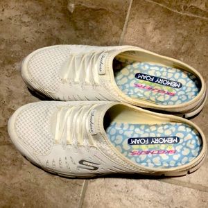 Skechers white mules